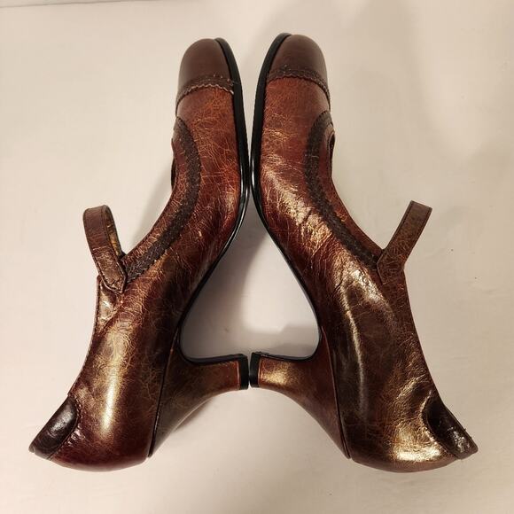 KENZIE Rust Red Copper Leather Metallic Mary Jane Heel Grannycore Women 7M FLAW - Picture 8 of 12